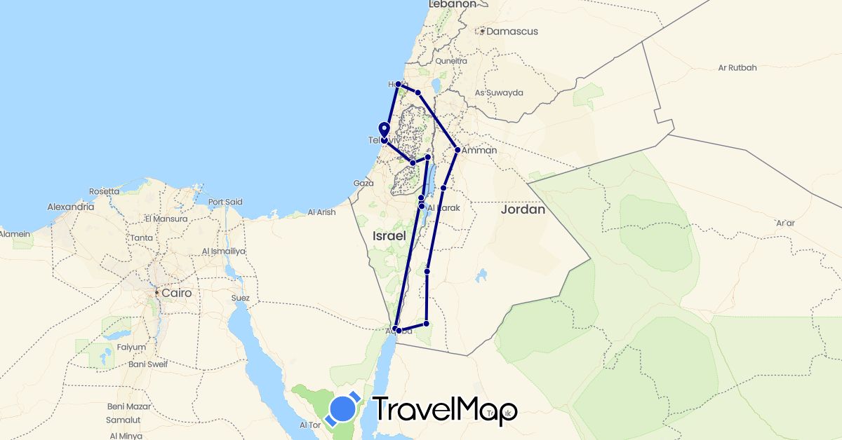 TravelMap itinerary: driving in Israel, Jordan, Palestinian Territories (Asia)